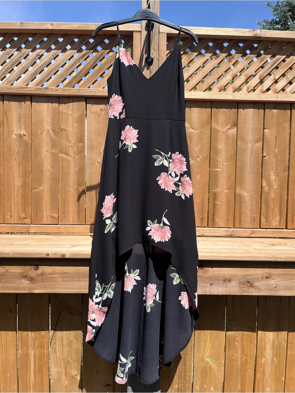 Dynamite Black High-Low Slip Dress with Pink Floral
